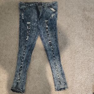 Blue Skinny Jeans with Distressed Details
